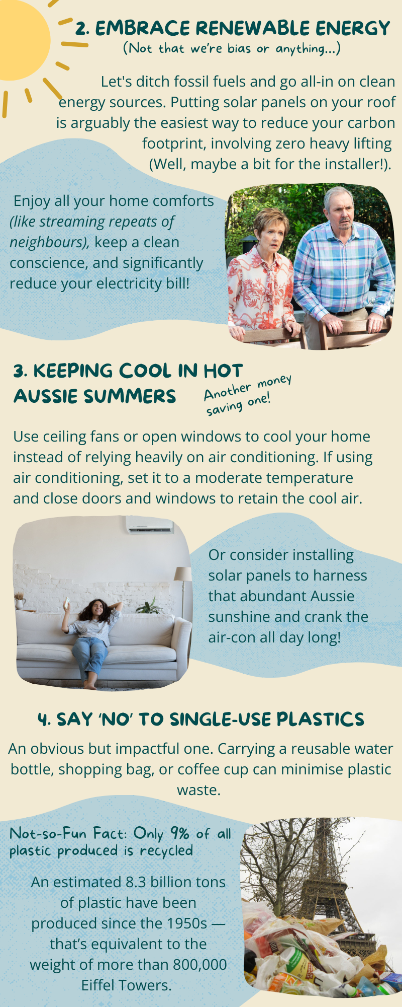 infographic with detailed tips to be eco-friendly without compromising everyday comfort